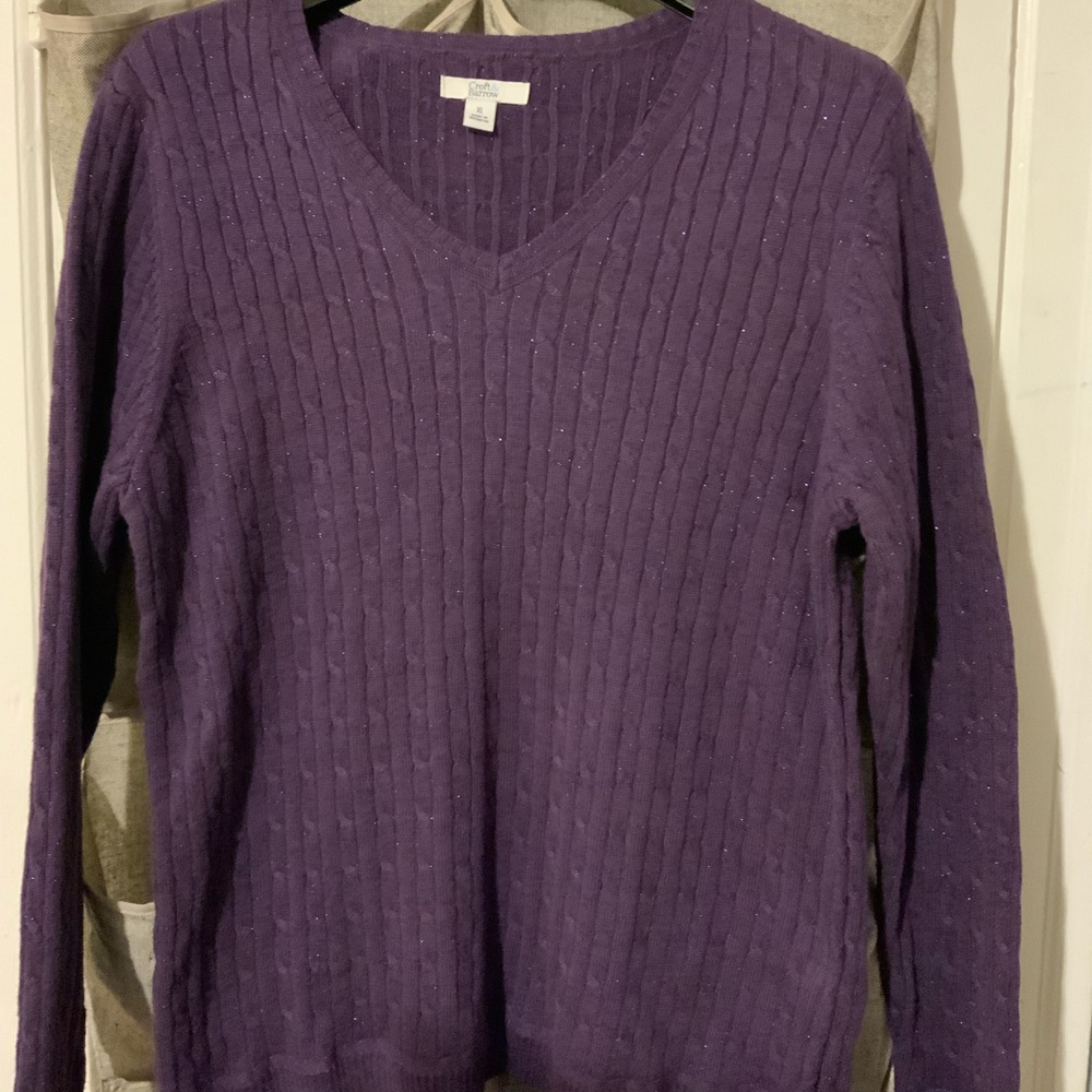 Croft & Barrow Cable sweater, eggplant color w/sparkly effect. 1X